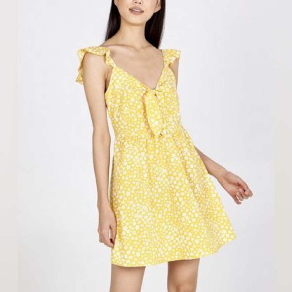 ❤️❤️ QED London Floral Dot Knot Front Yellow Dress❤️❤️new with tag size 10 - Picture 3 of 9